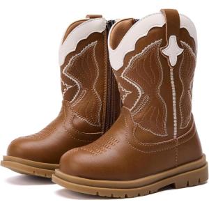 image:imageBMCiTYBM Toddler Cowboy Cowgirl Boots Boys Girls Western Round Toe Riding Mid Calf Booties for All SeasonsToddlerLittle KidBbrown
