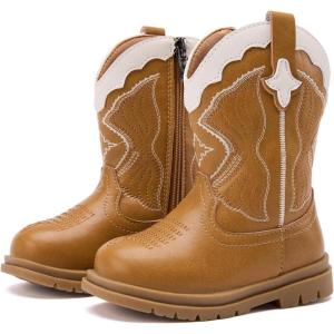 image:imageBMCiTYBM Toddler Cowboy Cowgirl Boots Boys Girls Western Round Toe Riding Mid Calf Booties for All SeasonsToddlerLittle KidBcamel