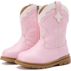 image:imageBMCiTYBM Toddler Cowboy Cowgirl Boots Boys Girls Western Round Toe Riding Mid Calf Booties for All SeasonsToddlerLittle KidBpink