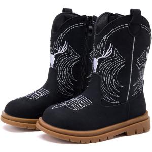 image:imageBMCiTYBM Toddler Cowboy Cowgirl Boots Boys Girls Western Round Toe Riding Mid Calf Booties for All SeasonsToddlerLittle KidCblack