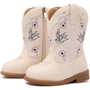 image:imageBMCiTYBM Toddler Cowboy Cowgirl Boots Boys Girls Western Round Toe Riding Mid Calf Booties for All SeasonsToddlerLittle KidCwhite