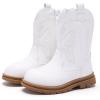image:imageBMCiTYBM Toddler Cowboy Cowgirl Boots Girls Boys Western Round Toe Riding Mid Calf Booties for All SeasonsWhite