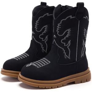 image:imageBMCiTYBM Toddler Cowboy Cowgirl Boots Girls Boys Western Round Toe Riding Mid Calf Booties for All SeasonsBlack