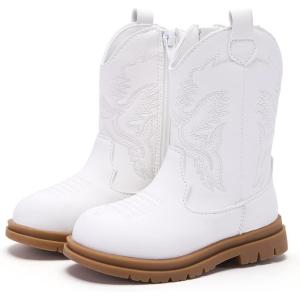 image:imageBMCiTYBM Toddler Cowboy Cowgirl Boots Girls Boys Western Round Toe Riding Mid Calf Booties for All SeasonsWhite