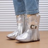 image:imageBMCiTYBM Toddler Cowboy Boots  Lightweight Western Cowgirl Boots for Boys Girls AntiSlip Soft Sole Walking Shoes with Side Zipper for Easy OnOff Classic Stitching for Costumes amp Outdoor PlayBsilver