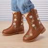 image:imageBMCiTYBM Toddler Girls Cowgirl Boots Little Kids Mid Calf Western Flower Cowboy Pointed Toe Riding Shoes All Season1brown