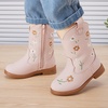 image:imageBMCiTYBM Toddler Girls Cowgirl Boots Little Kids Mid Calf Western Flower Cowboy Pointed Toe Riding Shoes All Season1pink