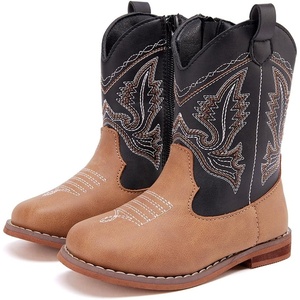 image:imageBMCiTYBM Toddler Cowboy Boots  Lightweight Western Cowgirl Boots for Boys Girls AntiSlip Soft Sole Walking Shoes with Side Zipper for Easy OnOff Classic Stitching for Costumes amp Outdoor PlayAblackBrown