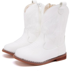 image:imageBMCiTYBM Toddler Cowboy Boots  Lightweight Western Cowgirl Boots for Boys Girls AntiSlip Soft Sole Walking Shoes with Side Zipper for Easy OnOff Classic Stitching for Costumes amp Outdoor PlayAwhite