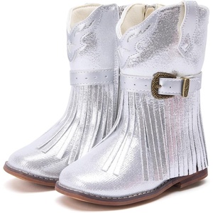 image:imageBMCiTYBM Toddler Cowboy Boots  Lightweight Western Cowgirl Boots for Boys Girls AntiSlip Soft Sole Walking Shoes with Side Zipper for Easy OnOff Classic Stitching for Costumes amp Outdoor PlayBsilver