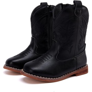 image:imageBMCiTYBM Toddler Cowboy Boots  Lightweight Western Cowgirl Boots for Boys Girls AntiSlip Soft Sole Walking Shoes with Side Zipper for Easy OnOff Classic Stitching for Costumes amp Outdoor PlayAblack