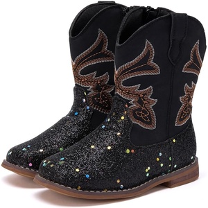 image:imageBMCiTYBM Toddler Cowboy Boots  Lightweight Western Cowgirl Boots for Boys Girls AntiSlip Soft Sole Walking Shoes with Side Zipper for Easy OnOff Classic Stitching for Costumes amp Outdoor PlayCblack