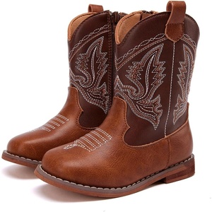 image:imageBMCiTYBM Toddler Cowboy Boots  Lightweight Western Cowgirl Boots for Boys Girls AntiSlip Soft Sole Walking Shoes with Side Zipper for Easy OnOff Classic Stitching for Costumes amp Outdoor PlayAbrown