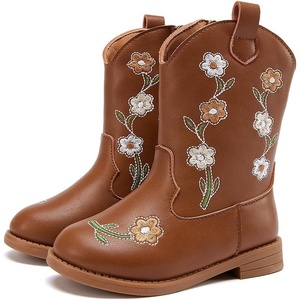 image:imageBMCiTYBM Toddler Girls Cowgirl Boots Little Kids Mid Calf Western Flower Cowboy Pointed Toe Riding Shoes All Season1brown