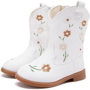 image:imageBMCiTYBM Toddler Girls Cowgirl Boots Little Kids Mid Calf Western Flower Cowboy Pointed Toe Riding Shoes All Season1white