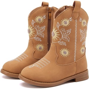 image:imageBMCiTYBM Toddler Girls Cowgirl Boots Little Kids Mid Calf Western Flower Cowboy Pointed Toe Riding Shoes All Season3brown