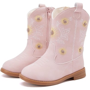 image:imageBMCiTYBM Toddler Girls Cowgirl Boots Little Kids Mid Calf Western Flower Cowboy Pointed Toe Riding Shoes All Season3pink