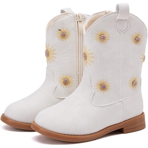 image:imageBMCiTYBM Toddler Girls Cowgirl Boots Little Kids Mid Calf Western Flower Cowboy Pointed Toe Riding Shoes All Season3white