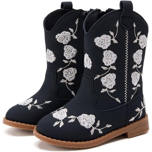 image:imageBMCiTYBM Toddler Girls Cowgirl Boots Little Kids Mid Calf Western Flower Cowboy Pointed Toe Riding Shoes All Season5black