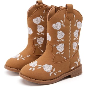 image:imageBMCiTYBM Toddler Girls Cowgirl Boots Little Kids Mid Calf Western Flower Cowboy Pointed Toe Riding Shoes All Season5brown