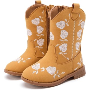 image:imageBMCiTYBM Toddler Girls Cowgirl Boots Little Kids Mid Calf Western Flower Cowboy Pointed Toe Riding Shoes All Season5camel