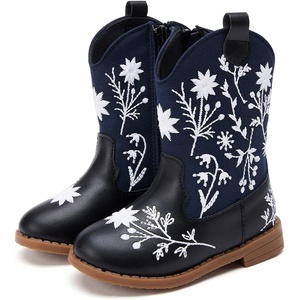 image:imageBMCiTYBM Toddler Girls Cowgirl Boots Little Kids Mid Calf Western Flower Cowboy Pointed Toe Riding Shoes All Season6navy